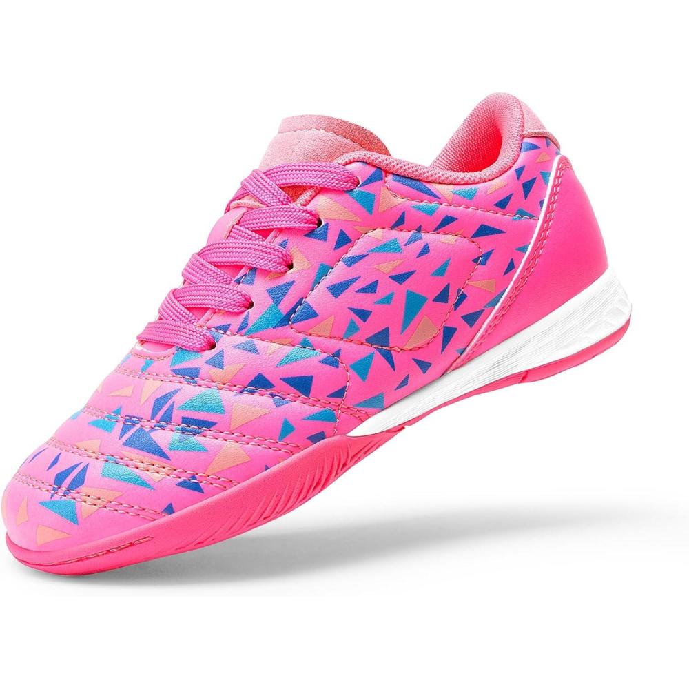 imageDREAM PAIRS Boys Girls Indoor Sneakers Lace Up Sport Athletic Casual IC Youth Futsal Football Soccer Shoes for LittleBig KidHot Pink