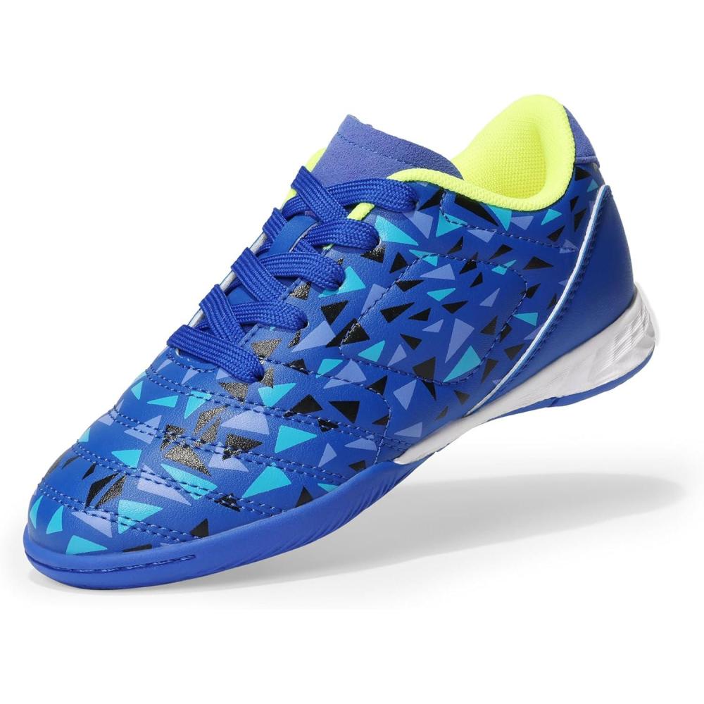 imageDREAM PAIRS Boys Girls Indoor Sneakers Lace Up Sport Athletic Casual IC Youth Futsal Football Soccer Shoes for LittleBig KidRoyalBlueNeonGreen