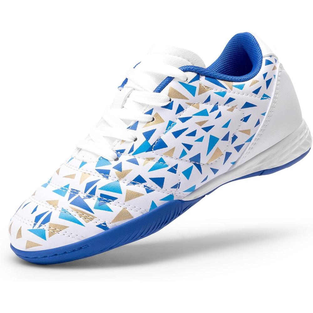 imageDREAM PAIRS Boys Girls Indoor Sneakers Lace Up Sport Athletic Casual IC Youth Futsal Football Soccer Shoes for LittleBig KidWhiteNavy