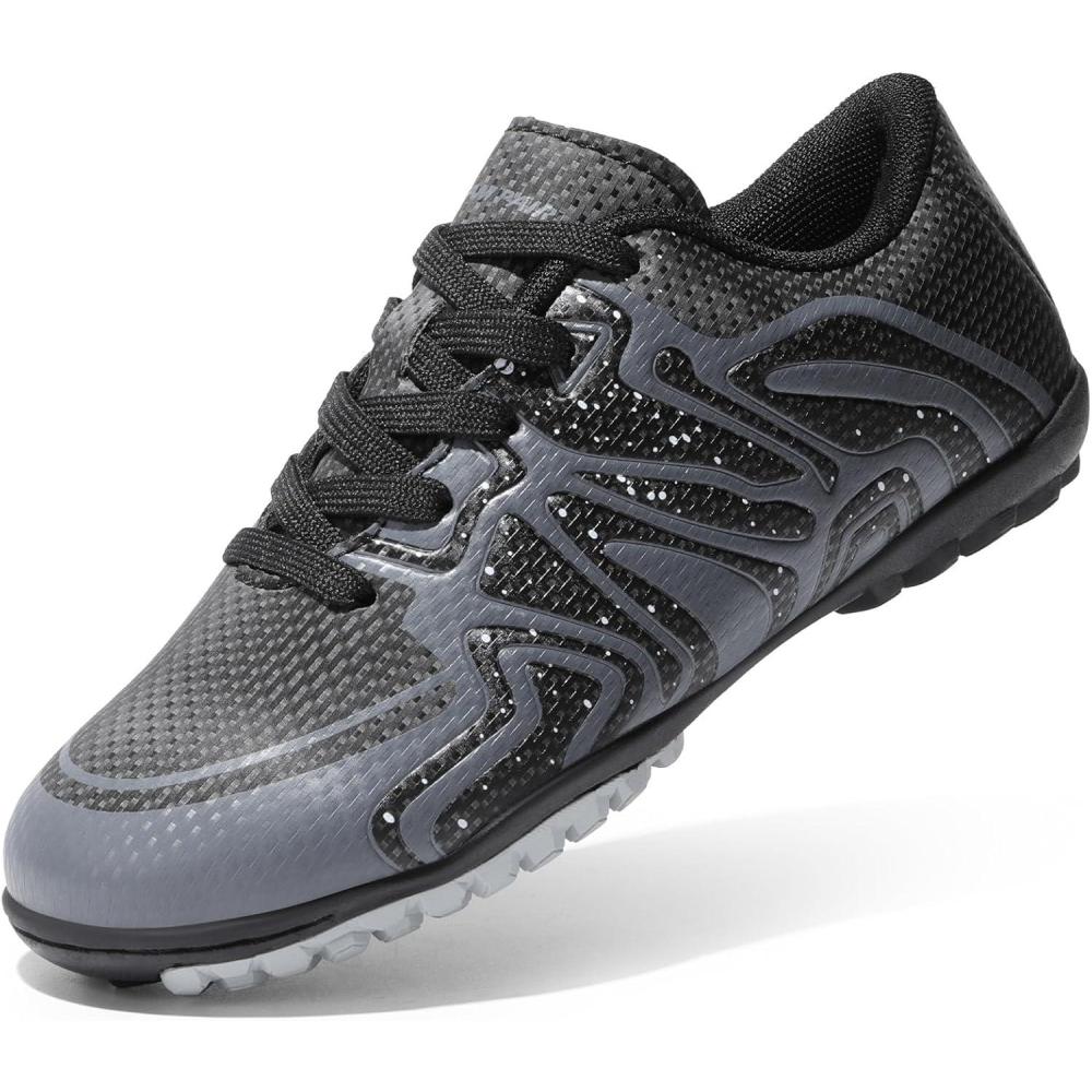 imageDREAM PAIRS Boys Girls Indoor Turf Soccer Cleats Lace Up Athletic Youth Futsal Football Shoes for LittleBig KidBlackDark GreyWhite