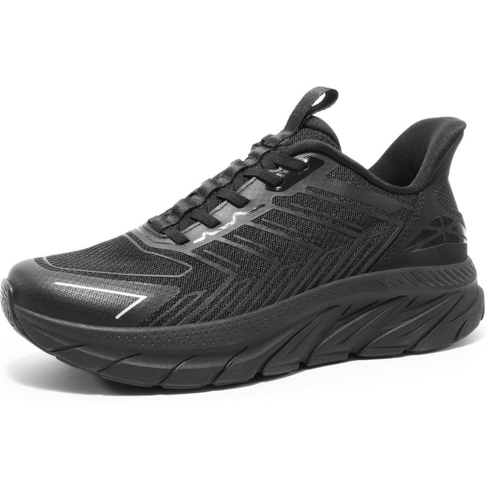 imageMens Slip On Walking Shoes Running Comfortable Tennis Breathable Non Slip Athletic Gym Workout Cross Training Fashion SneakersAll Black