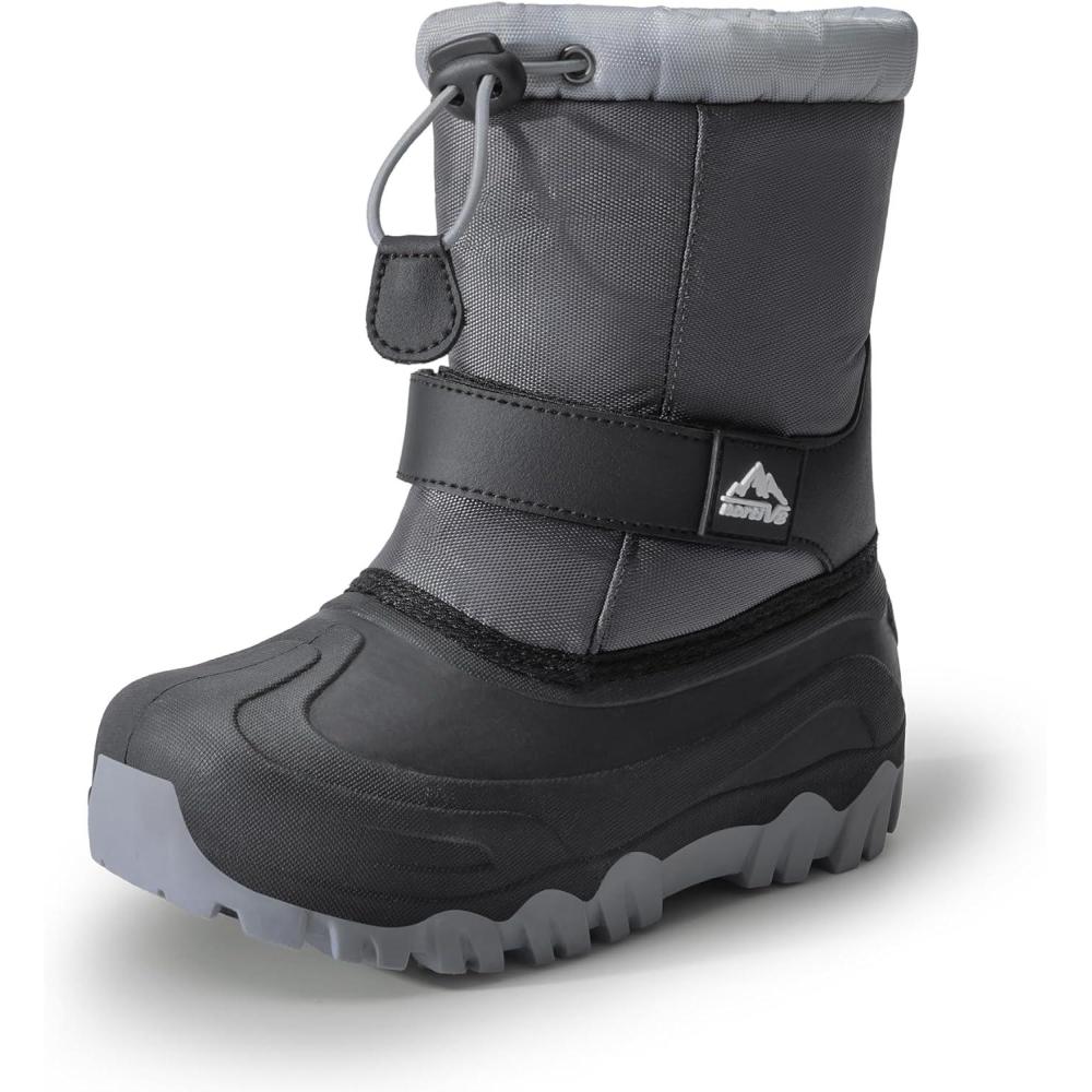 imageNORTIV 8 Kids Snow Boots Boys Girls Waterproof Cold Weather Classic Booties Hiking Outdoor Shoes Little KidsBig KidsBlackGrey