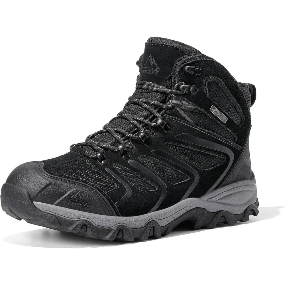 imageNORTIV 8 Mens Ankle High Waterproof Hiking Boots Outdoor Lightweight Shoes Trekking Trails ArmadilloAll Blacksuede