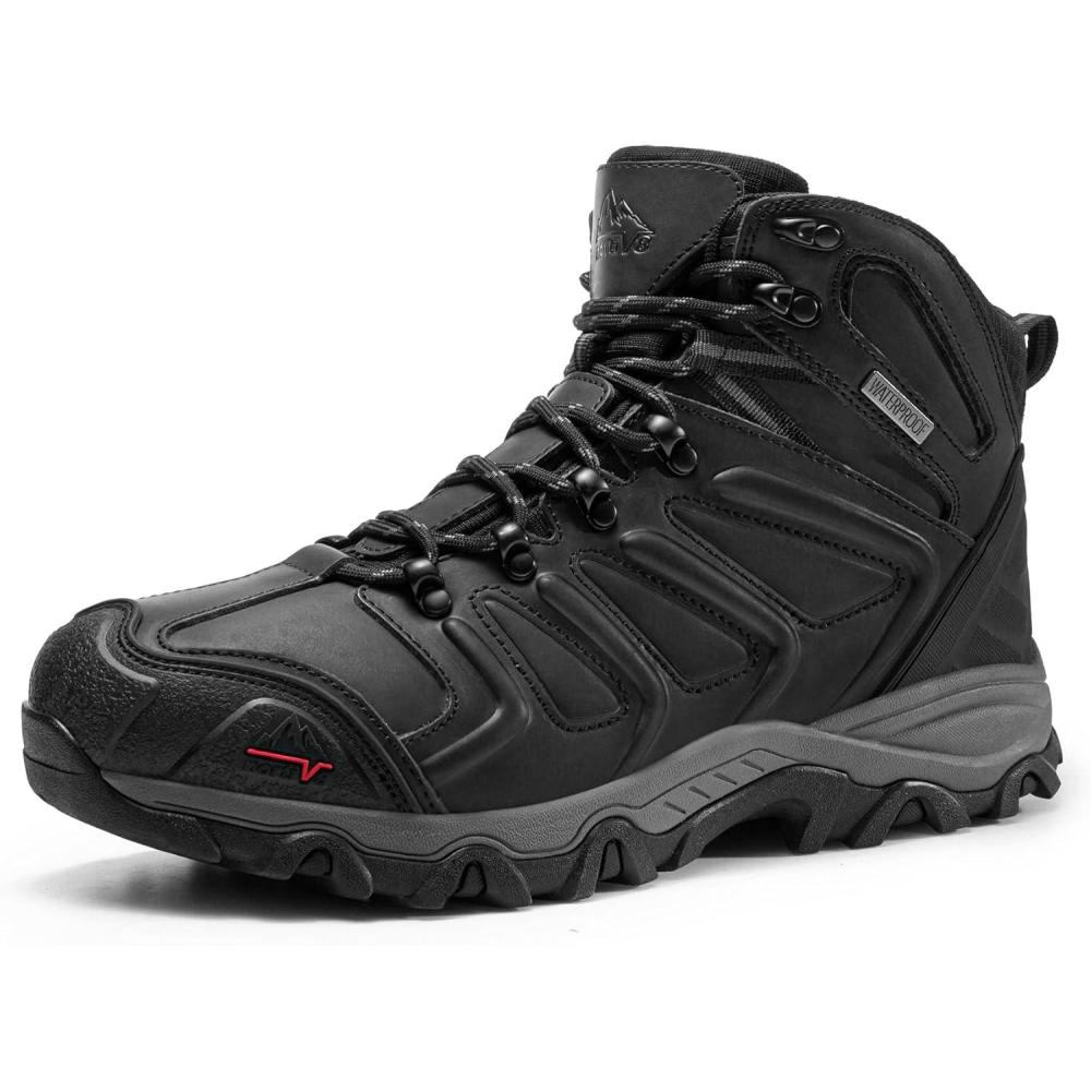 imageNORTIV 8 Mens Ankle High Waterproof Hiking Boots Outdoor Lightweight Shoes Trekking Trails ArmadilloBlackleather