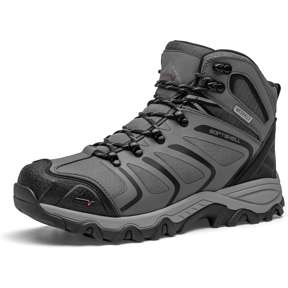 imageNORTIV 8 Mens Ankle High Waterproof Hiking Boots Outdoor Lightweight Shoes Trekking Trails ArmadilloDark Grey