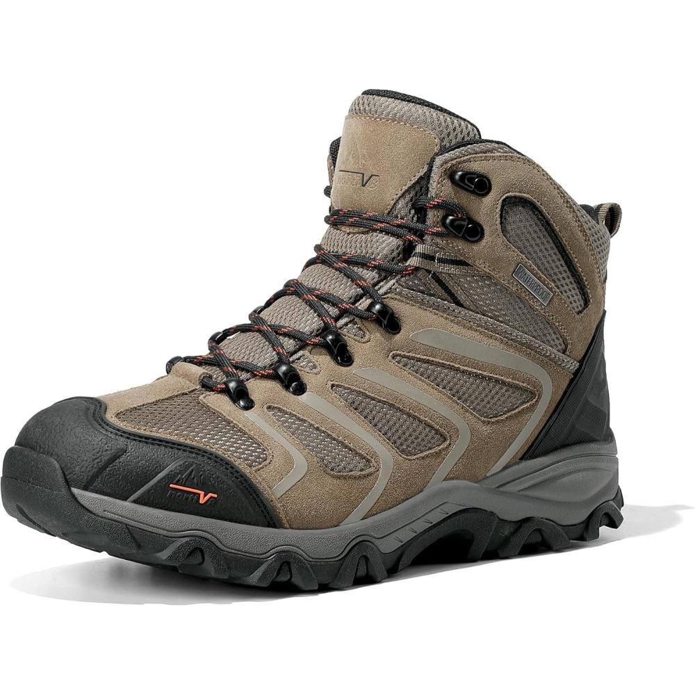 imageNORTIV 8 Mens Ankle High Waterproof Hiking Boots Outdoor Lightweight Shoes Trekking Trails ArmadilloTaupesuede
