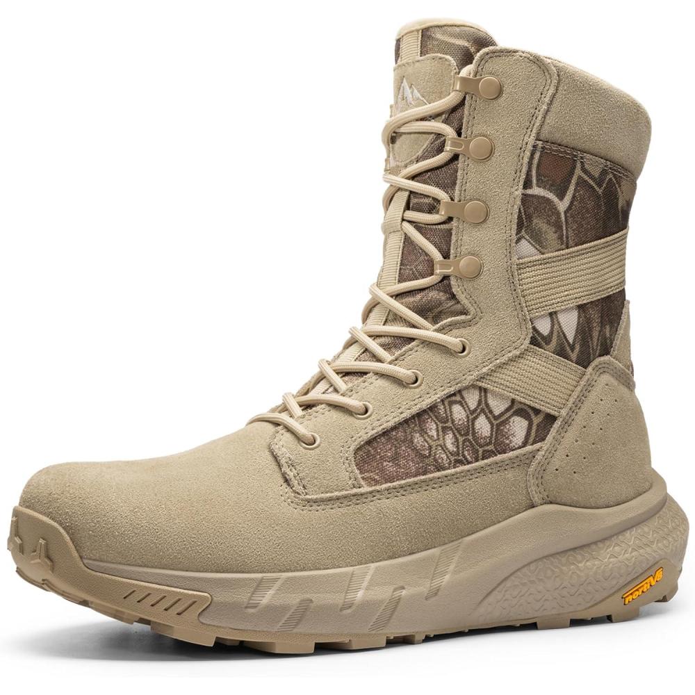 imageNORTIV 8 Mens Breathable Tactical Military Work Boots Side Zipper Leather Lightweight Hiking Motorcycle Combat Boots 8 Inches PeakforceCamo Sand