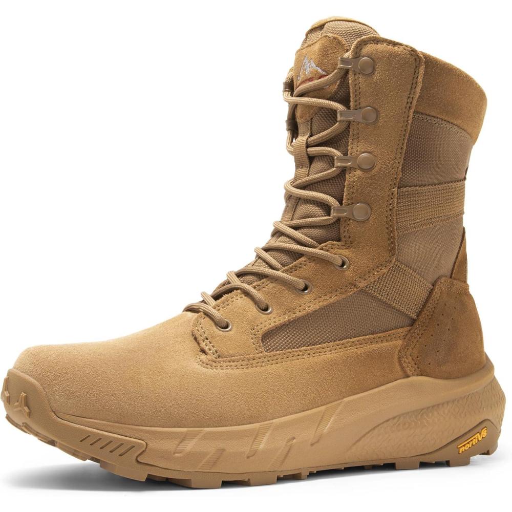 imageNORTIV 8 Mens Breathable Tactical Military Work Boots Side Zipper Leather Lightweight Hiking Motorcycle Combat Boots 8 Inches PeakforceCoyote