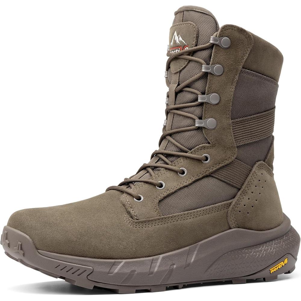 imageNORTIV 8 Mens Breathable Tactical Military Work Boots Side Zipper Leather Lightweight Hiking Motorcycle Combat Boots 8 Inches PeakforceOlive