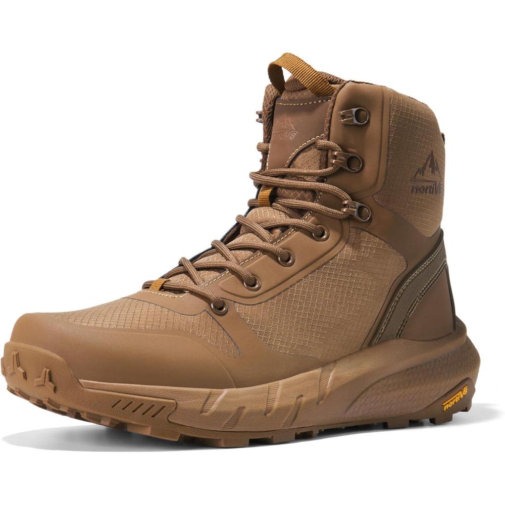 imageNORTIV 8 Mens Military Tactical Boot Lightweight Comfortable Boots for Work All Day Side Zipper Motorcycle Combat Hiking Boots Metrostrike89 InchesCoyote