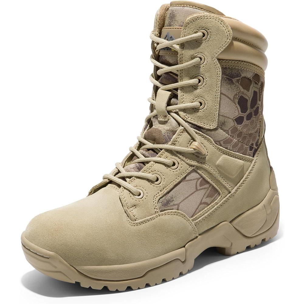 imageNORTIV 8 Mens Military Tactical Work Boots Hiking Side Zip Leather Outdoor Motorcycle Combat Boots ResponseCamo Sand