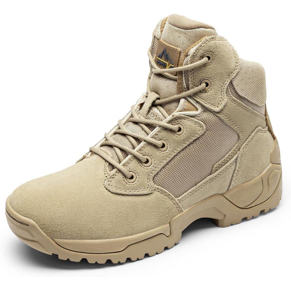 imageNORTIV 8 Mens Military Tactical Work Boots Side Zip Outdoor Hiking Leather Motorcycle Combat BootsSand