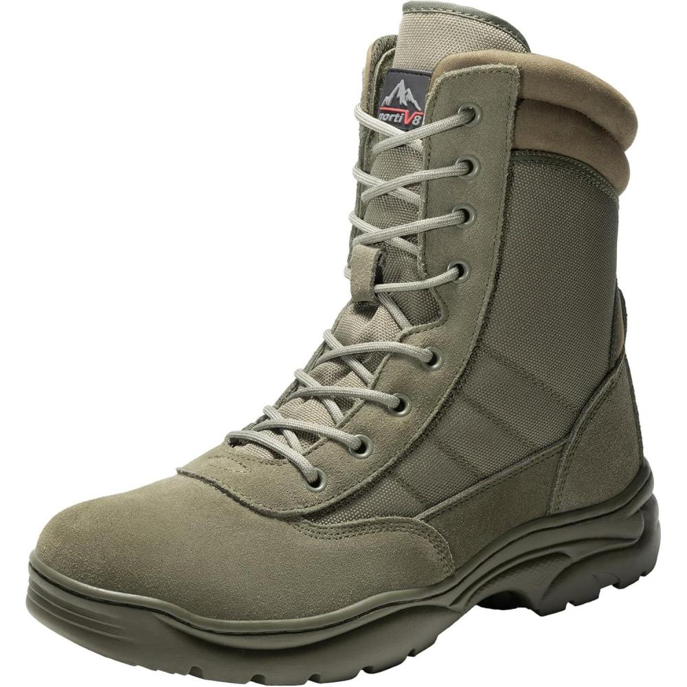 imageNORTIV 8 Mens Military Tactical Work Boots Side Zipper Leather Motorcycle Combat Boots Trooper68 InchesArmy Green