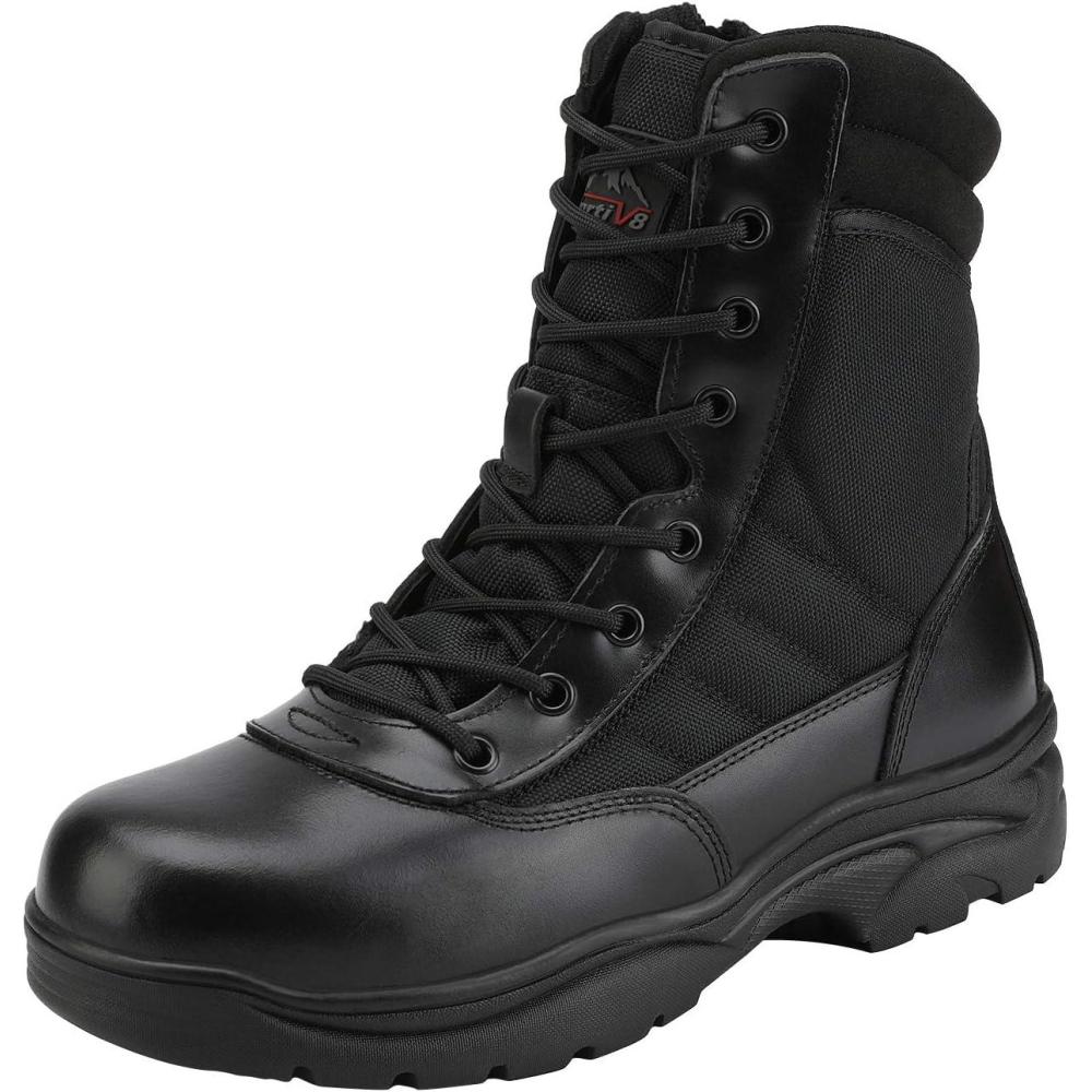 imageNORTIV 8 Mens Military Tactical Work Boots Side Zipper Leather Motorcycle Combat Boots Trooper68 InchesBlack8 Inches