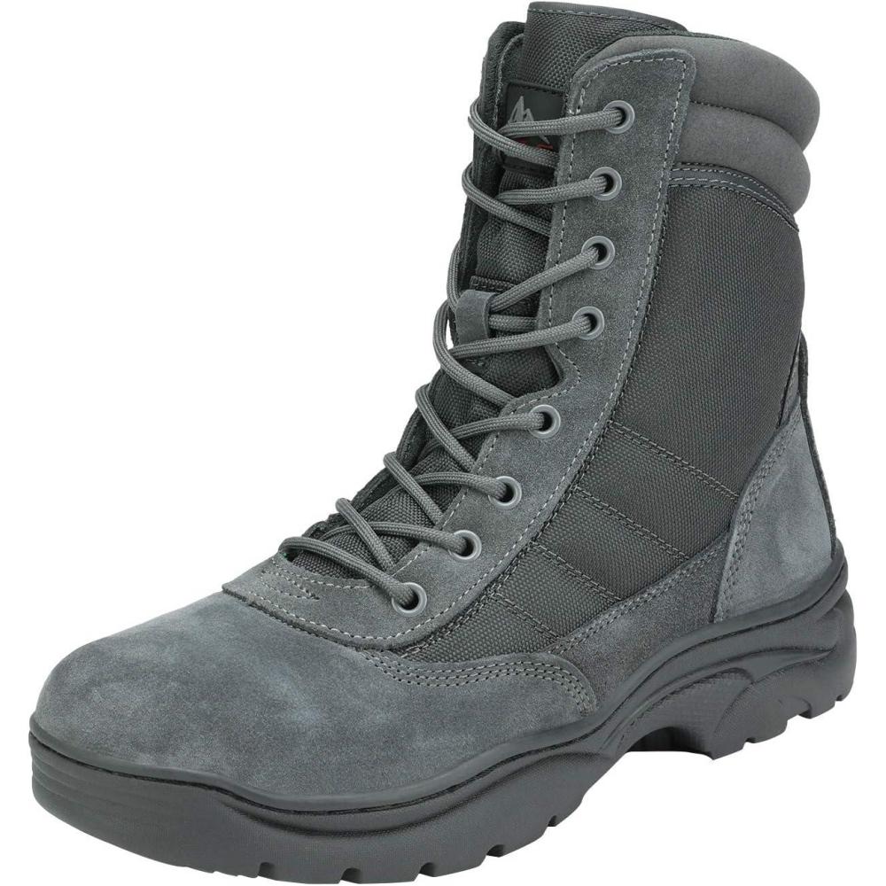 imageNORTIV 8 Mens Military Tactical Work Boots Side Zipper Leather Motorcycle Combat Boots Trooper68 InchesDark Grey8 Inches