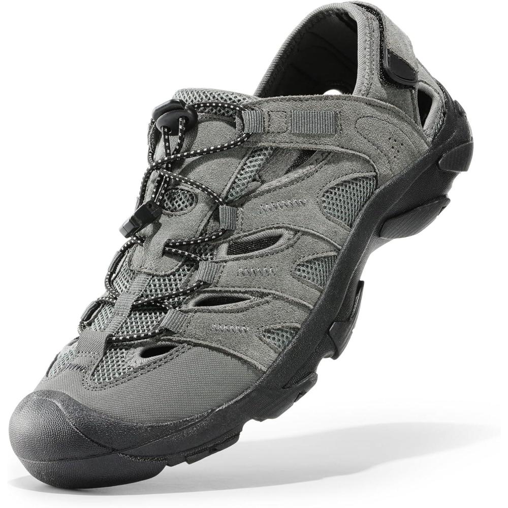 imageNORTIV 8 Mens Sandals Closed Toe Athletic Hiking Sport Lightweight Walking Leather Sandals for Men SNWS242M GreyBlack Size 13
