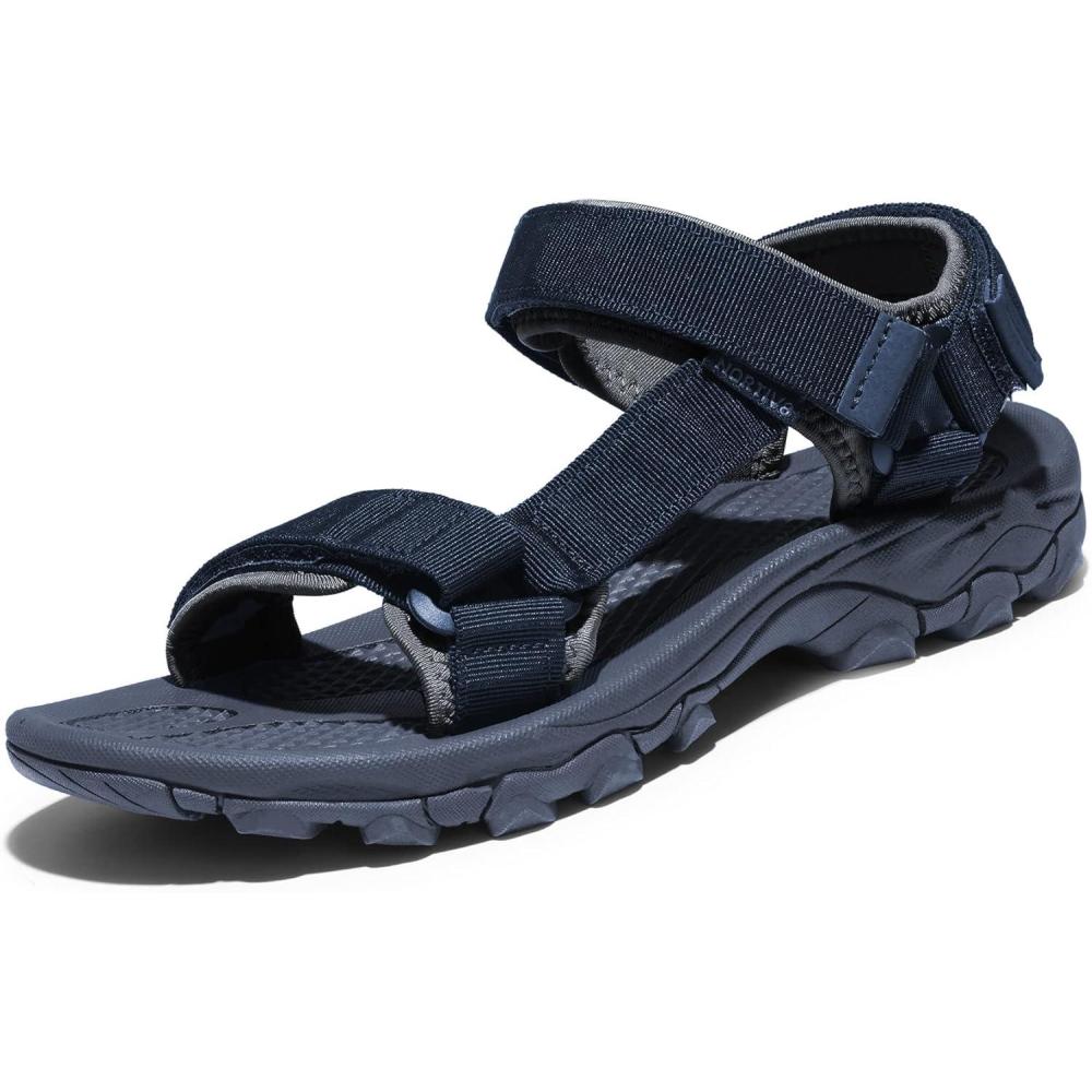 imageNORTIV 8 Mens Sandals Hiking Sports Lightweight Summer Water Arch Support River Open Toe Athletic Trail Outdoor Walking Sandals LongdoDarkBlueGrey
