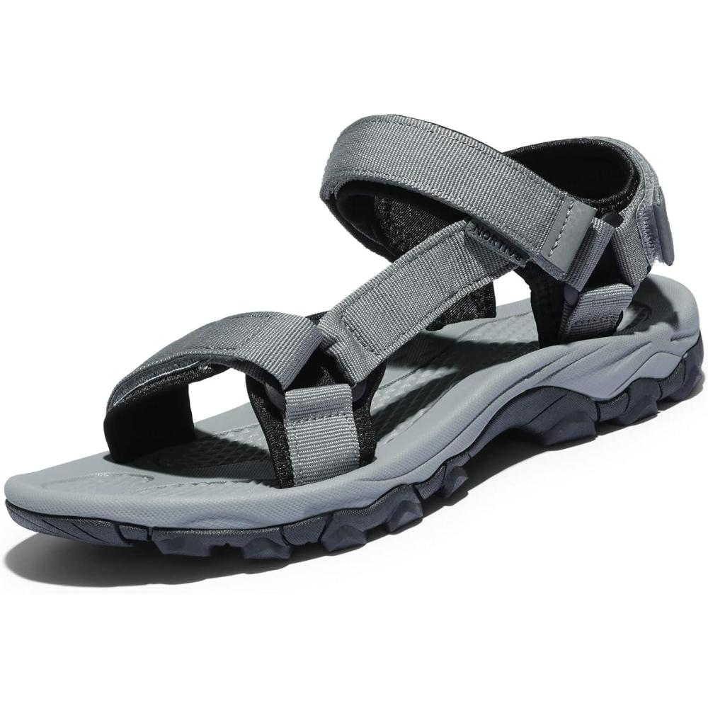 imageNORTIV 8 Mens Sandals Hiking Sports Lightweight Summer Water Arch Support River Open Toe Athletic Trail Outdoor Walking Sandals LongdoDarkGreyBlack