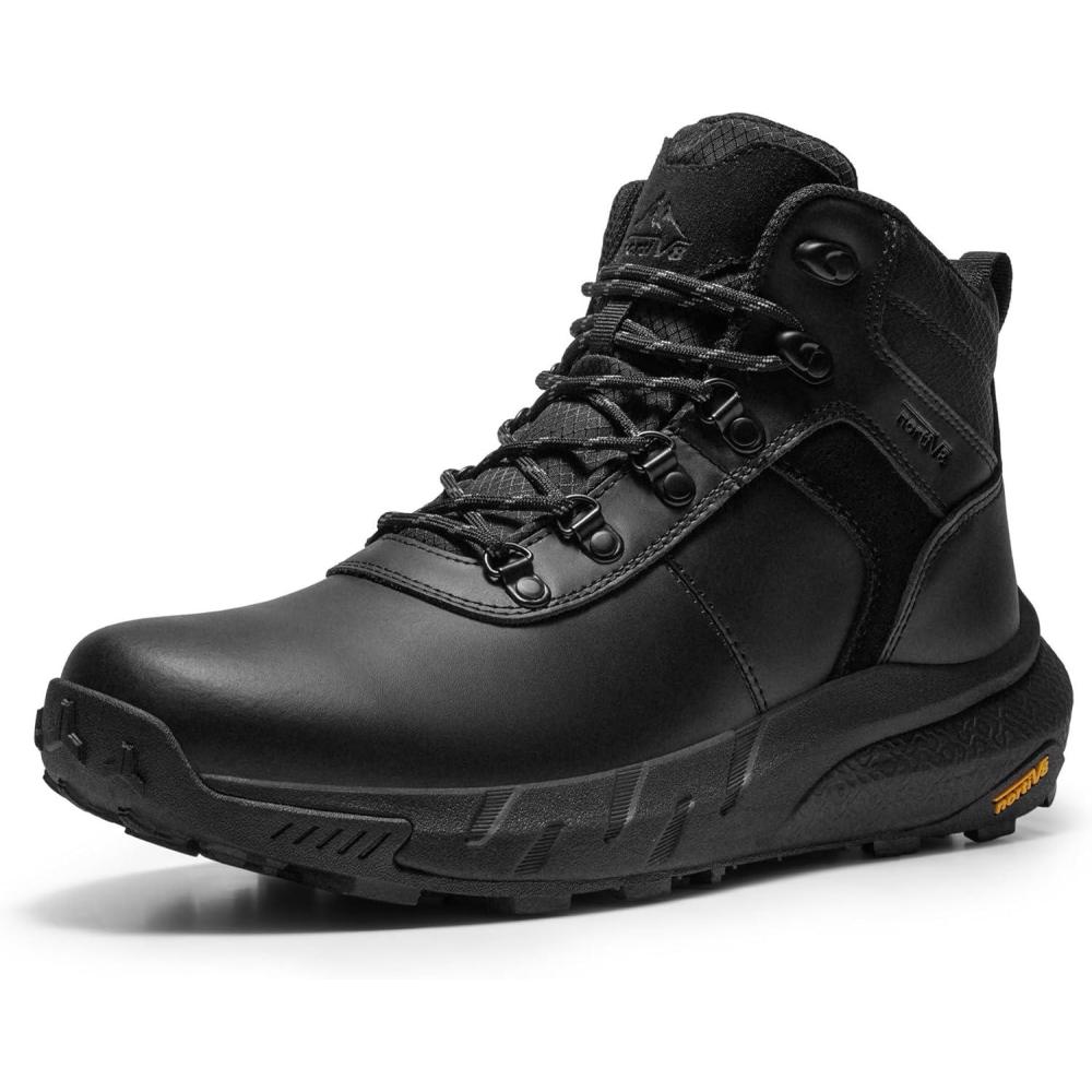 imageNORTIV 8 Mens Waterproof Hiking Boots Lightweight Outdoor Mid Trekking Leather Shoes DriftShieldBlack