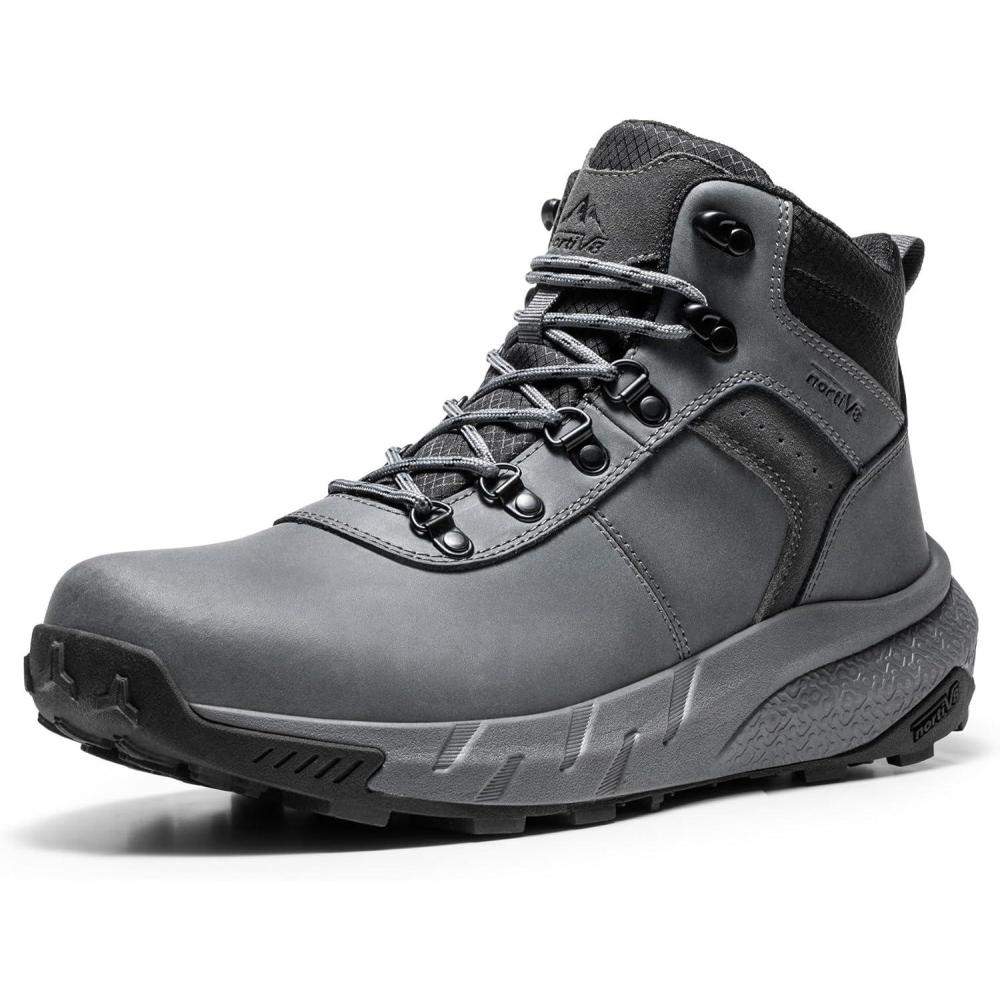 imageNORTIV 8 Mens Waterproof Hiking Boots Lightweight Outdoor Mid Trekking Leather Shoes DriftShieldGrey