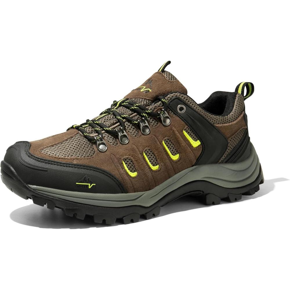 imageNORTIV 8 Mens Waterproof Hiking Shoes Leather LowTop Hiking Shoes for Outdoor Trailing Trekking Camping Walking QuestBlackBrownYellow