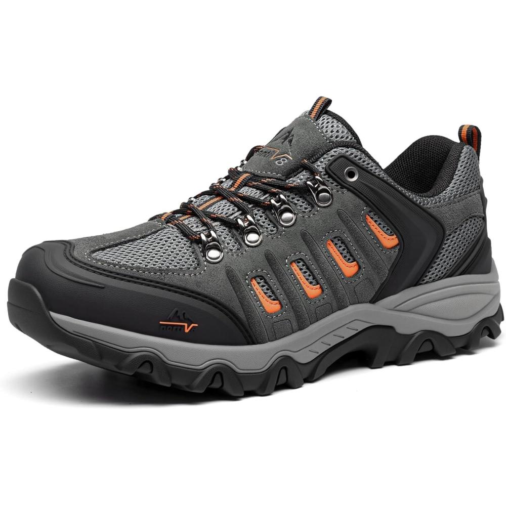 imageNORTIV 8 Mens Waterproof Hiking Shoes Leather LowTop Hiking Shoes for Outdoor Trailing Trekking Camping Walking QuestBlackDarkGreyOrange