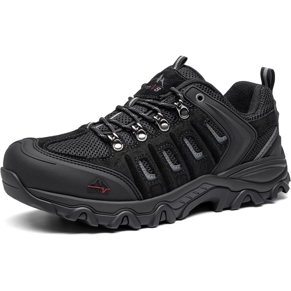 imageNORTIV 8 Mens Waterproof Hiking Shoes Leather LowTop Hiking Shoes for Outdoor Trailing Trekking Camping Walking QuestBlackGrey