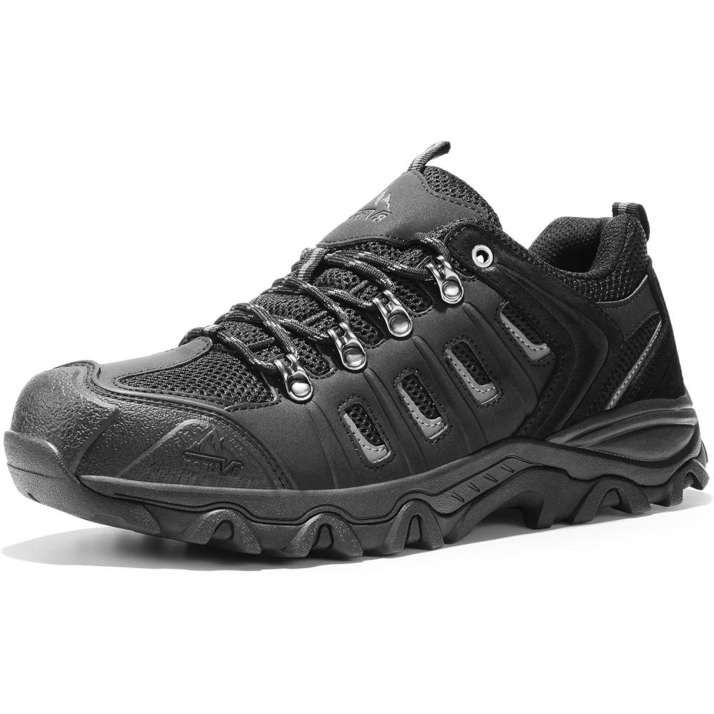imageNORTIV 8 Mens Waterproof Hiking Shoes Leather LowTop Hiking Shoes for Outdoor Trailing Trekking Camping Walking QuestBlackGreypu