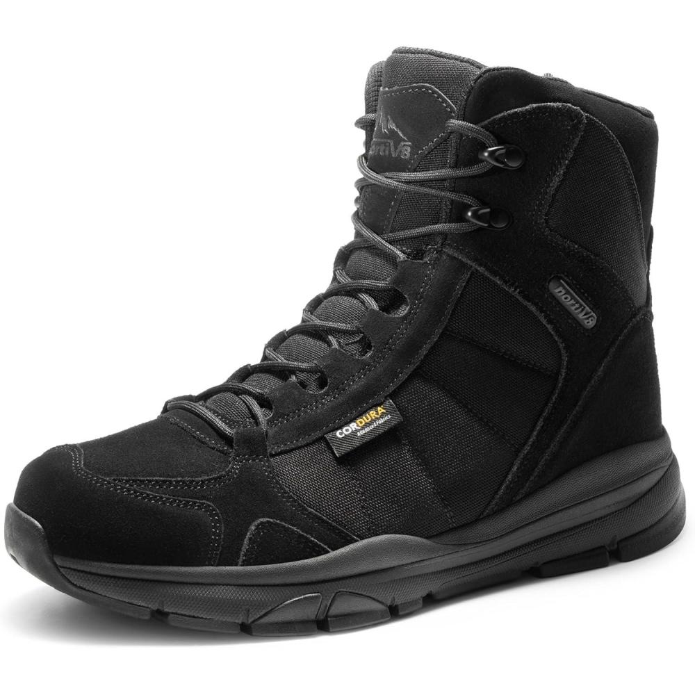 imageNORTIV 8 Mens Waterproof Lightweight Military Tactical Work Boots Outdoor Hiking Combat Motorcycle BootsWaterproofall Black