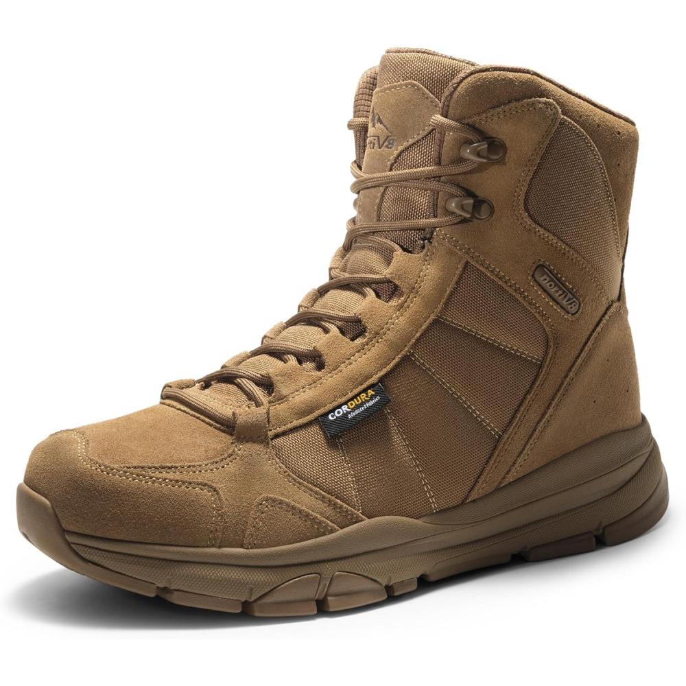 imageNORTIV 8 Mens Waterproof Lightweight Military Tactical Work Boots Outdoor Hiking Combat Motorcycle BootsWaterproofbrown
