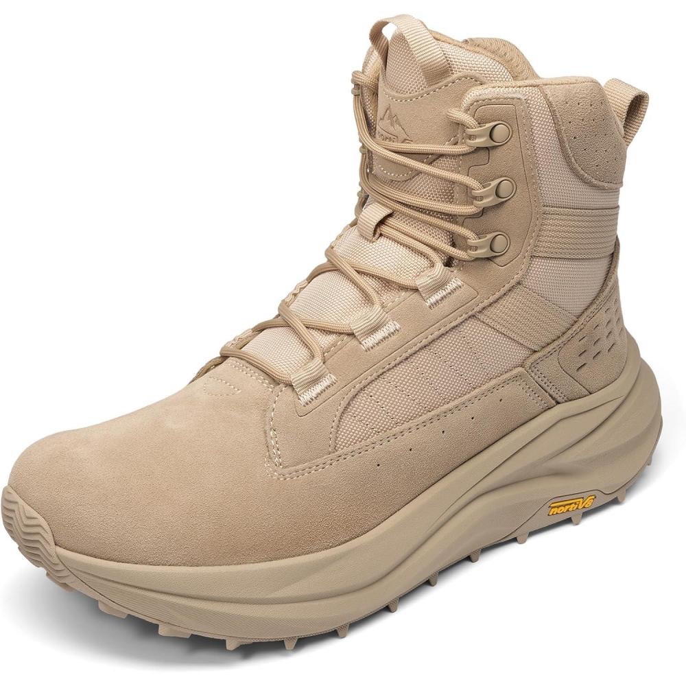 imageNORTIV 8 Mens Wide Toe Box Work Military Tactical Boots Barefoot Hiking Low Drop Leather Side Zipper Motorcycle Combat Boots PikesSand