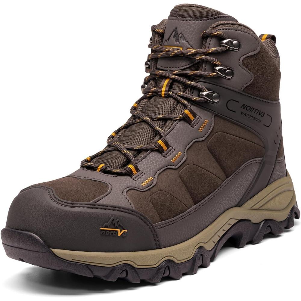 imageNORTIV 8 Waterproof Steel Toe Boots for Men Slip Resistant Safety Industrial Boots PaladinSteelBrownsuede