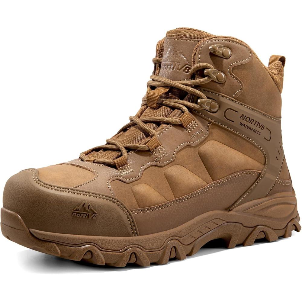 imageNORTIV 8 Waterproof Steel Toe Boots for Men Slip Resistant Safety Industrial Boots PaladinSteelCoyote
