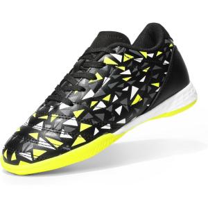 DREAM PAIRS Boys Girls Indoor Sneakers Lace Up Sport Athletic Casual IC Youth Futsal Football Soccer Shoes for Little/Big Kid(Black/Neon/Green)