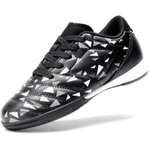 DREAM PAIRS Boys Girls Indoor Sneakers Lace Up Sport Athletic Casual IC Youth Futsal Football Soccer Shoes for Little/Big Kid(Black/White)