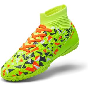 DREAM PAIRS Boys Girls Indoor Soccer Shoes High Top Football Turf Futsal Shoes for Little/Big Kid(Neon Green)