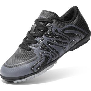 DREAM PAIRS Boys Girls Indoor Turf Soccer Cleats Lace Up Athletic Youth Futsal Football Shoes for Little/Big Kid(Black/Dark Grey/White)
