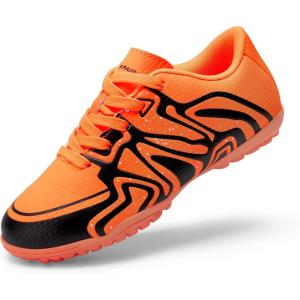 DREAM PAIRS Boys Girls Indoor Turf Soccer Cleats Lace Up Athletic Youth Futsal Football Shoes for Little/Big Kid(Orange)