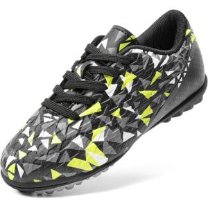 DREAM PAIRS Boys Girls Turf Indoor Soccer Shoes Lace Up Cleats for Little/Big Kid(Black/Neon/Green)