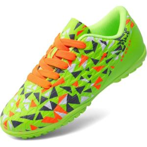 DREAM PAIRS Boys Girls Turf Indoor Soccer Shoes Lace Up Cleats for Little/Big Kid(Neon Green)