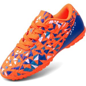 DREAM PAIRS Boys Girls Turf Indoor Soccer Shoes Lace Up Cleats for Little/Big Kid(Orange/Blue)