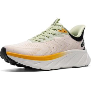 Men’s Slip On Stability Walking Running Shoes Hands Free Tennis Non-Slip Comfortable Workout Gym Breathable Lightweight StediBase Fashion Sneakers(White/Orange)