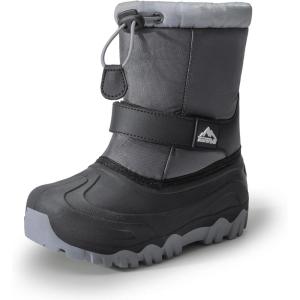 NORTIV 8 Kids Snow Boots Boy’s Girl’s Waterproof Cold Weather Classic Booties Hiking Outdoor Shoes (Little Kids/Big Kids)(Black/Grey)