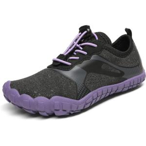 NORTIV 8 Kids Water Shoes, Lightweight Quick Dry Barefoot Athletic Aqua Sports Shoes for Boys & Girls, Outdoor, Summer(Black/Grey/Purple)