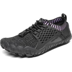 NORTIV 8 Kids Water Shoes, Lightweight Quick Dry Barefoot Athletic Aqua Sports Shoes for Boys & Girls, Outdoor, Summer(Black/Purple)