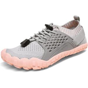NORTIV 8 Kids Water Shoes, Lightweight Quick Dry Barefoot Athletic Aqua Sports Shoes for Boys & Girls, Outdoor, Summer(Light/Grey/Pink)