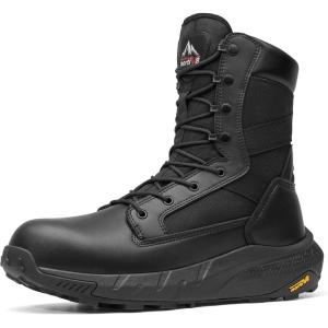 NORTIV 8 Men’s 8″ Composite Toe Work Boots, Lightweight Side Zipper ASTM F2412-24 & ASTM F2913-24 Safety Military Boots for All-Day Comfort, Peakforce-Nano(Black)