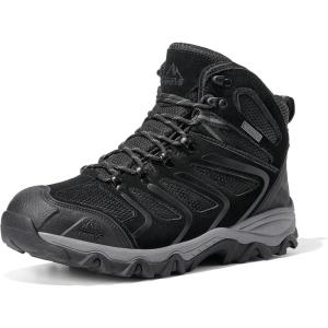 NORTIV 8 Men’s Ankle High Waterproof Hiking Boots Outdoor Lightweight Shoes Trekking Trails Armadillo(All Black-suede)