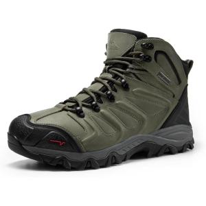 NORTIV 8 Men’s Ankle High Waterproof Hiking Boots Outdoor Lightweight Shoes Trekking Trails Armadillo(Army Green-leather)