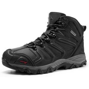 NORTIV 8 Men’s Ankle High Waterproof Hiking Boots Outdoor Lightweight Shoes Trekking Trails Armadillo(Black-leather)